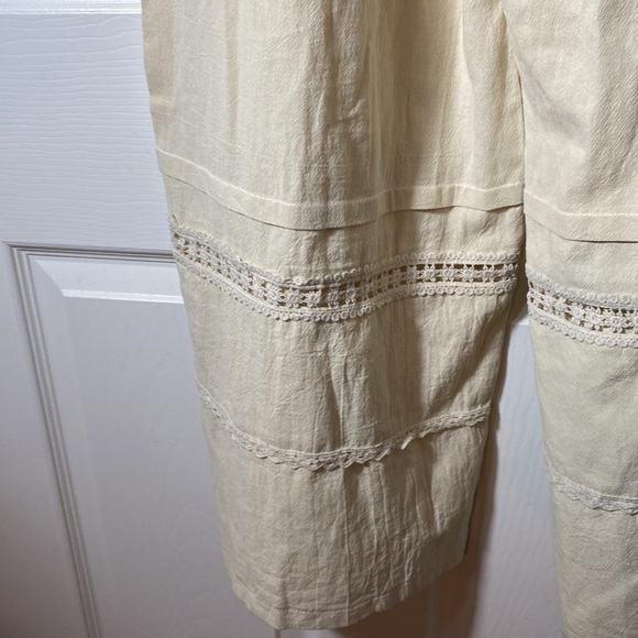 Faeriesty Linen Blend Wide Leg Pants  crochet Detail Size Medium Side Zip pocket - Picture 6 of 14